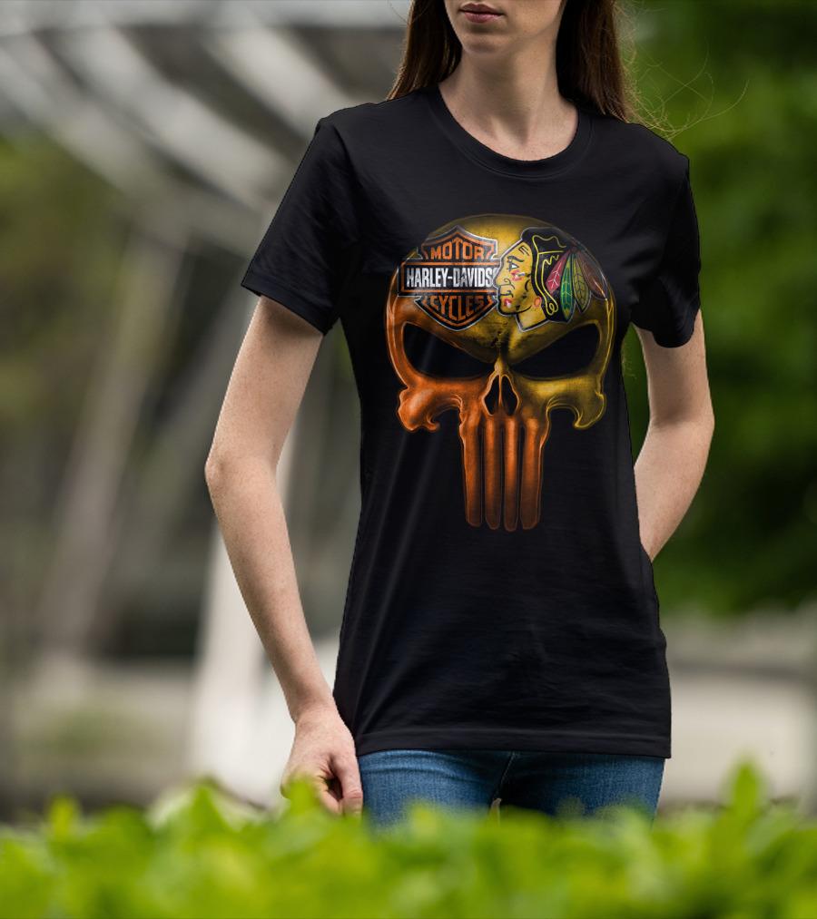 Harley Davidson Punisher Skull Chicago Blackhawks T-Shirt