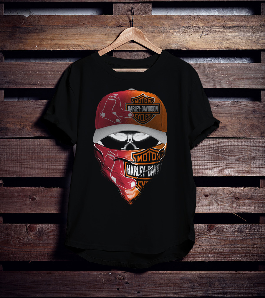 Harley Davidson Motorcycles Boston Red Sox Hat And Bandana T-Shirt