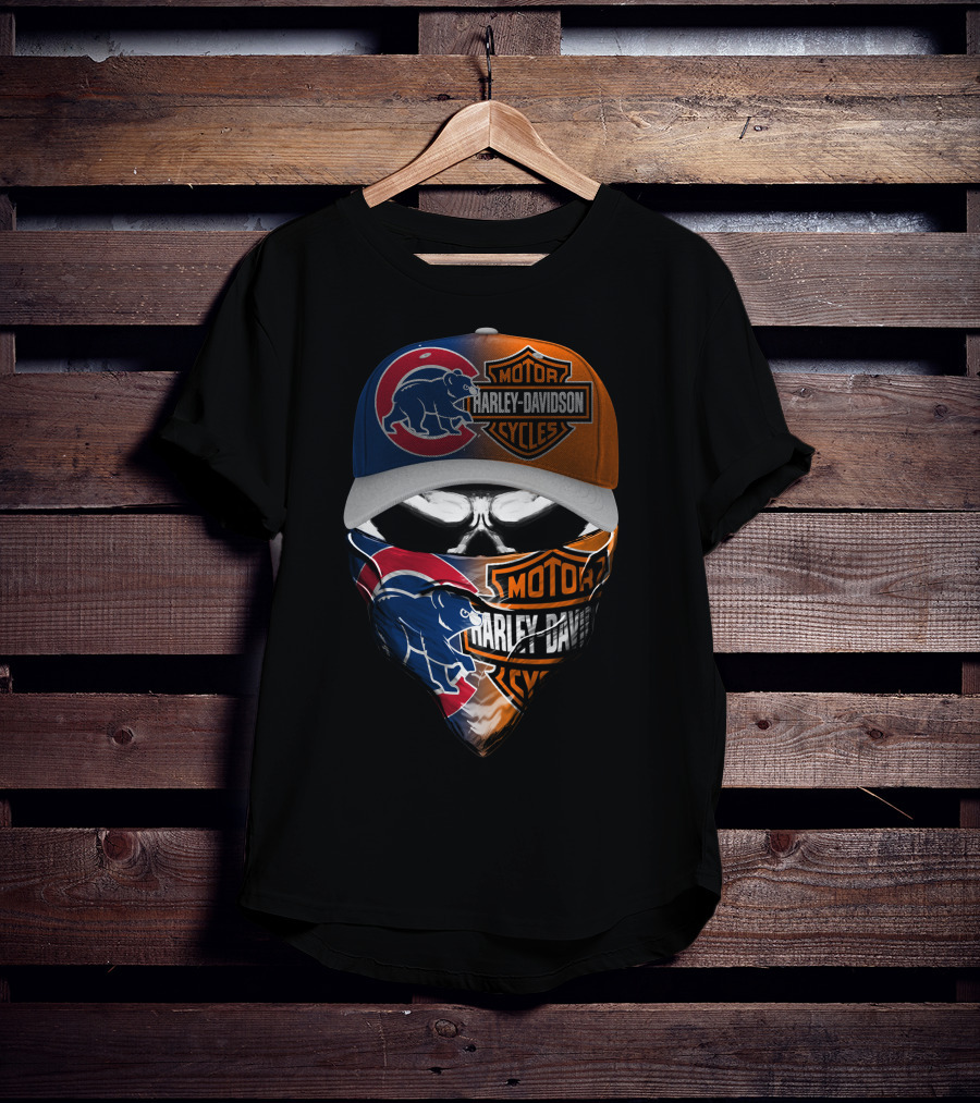 Chicago Cubs Harley Davidson Motorcycles Skull T-Shirt