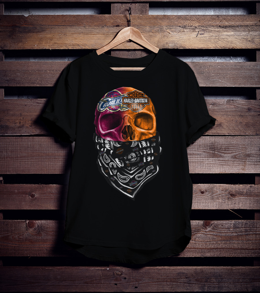 Cleveland Cavaliers Harley Davidson Skull Bandana T-Shirt