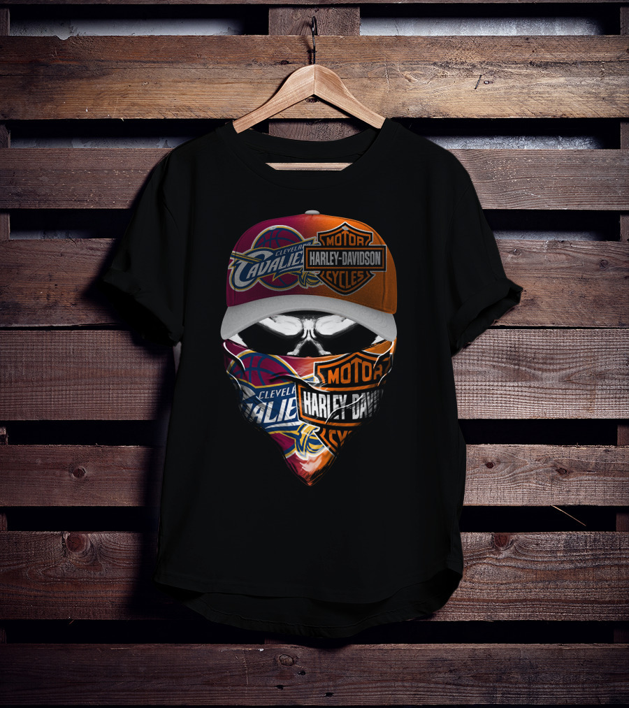 Cleveland Cavaliers Harley Davidson Cyclist Skull Face Mask And Cap T-Shirt