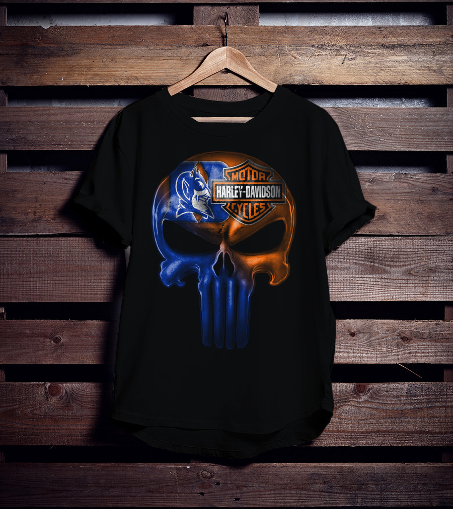 Duke Blue Devils Harley Davidson Punisher Skull T-Shirt