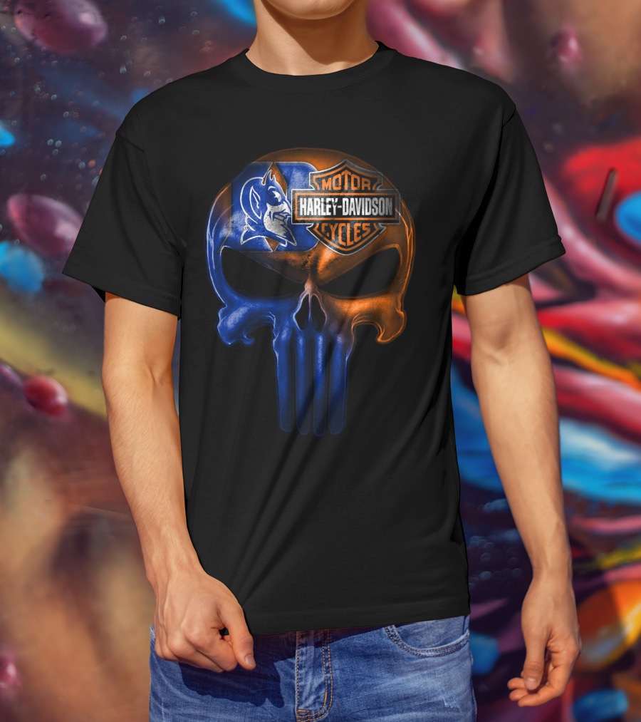 Duke Blue Devils Harley Davidson Punisher Skull T-Shirt