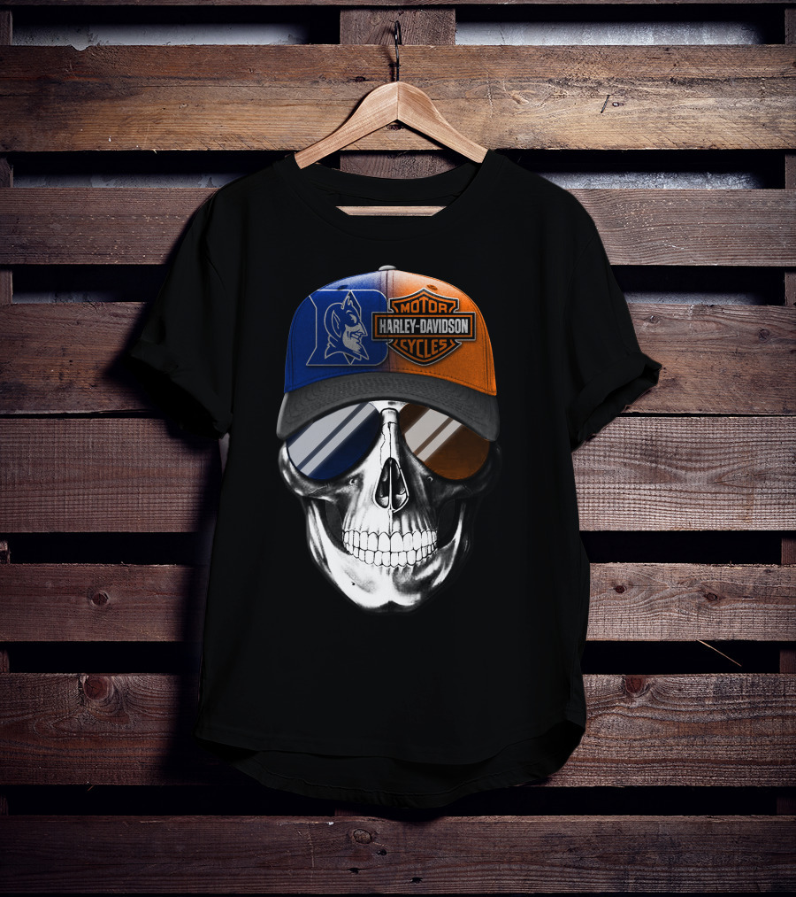Harley Davidson Motor Cycles Blue Devil Skull Cap T-Shirt