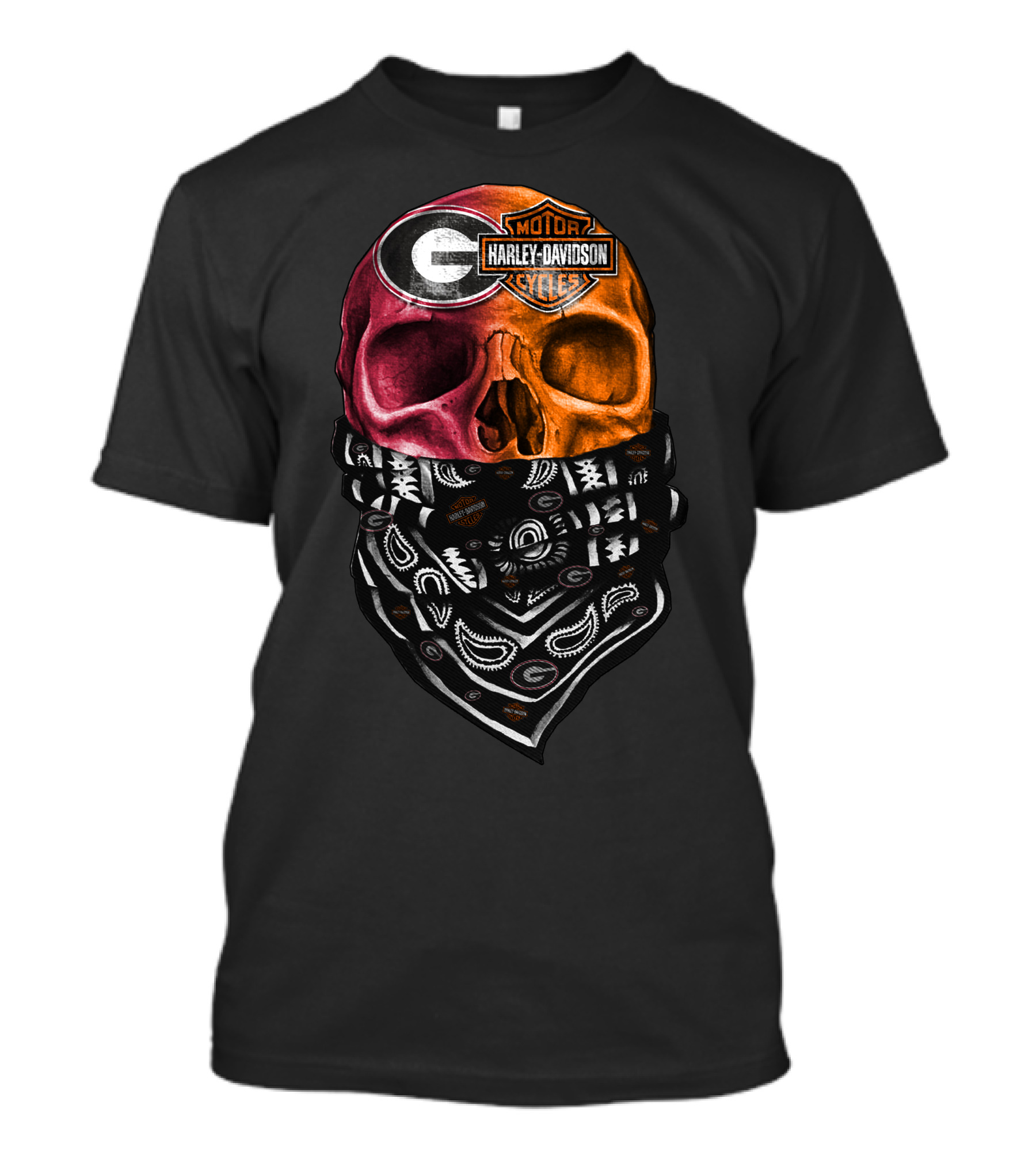 Harley Davidson Georgia Bulldogs Skull With Bandana T-Shirt