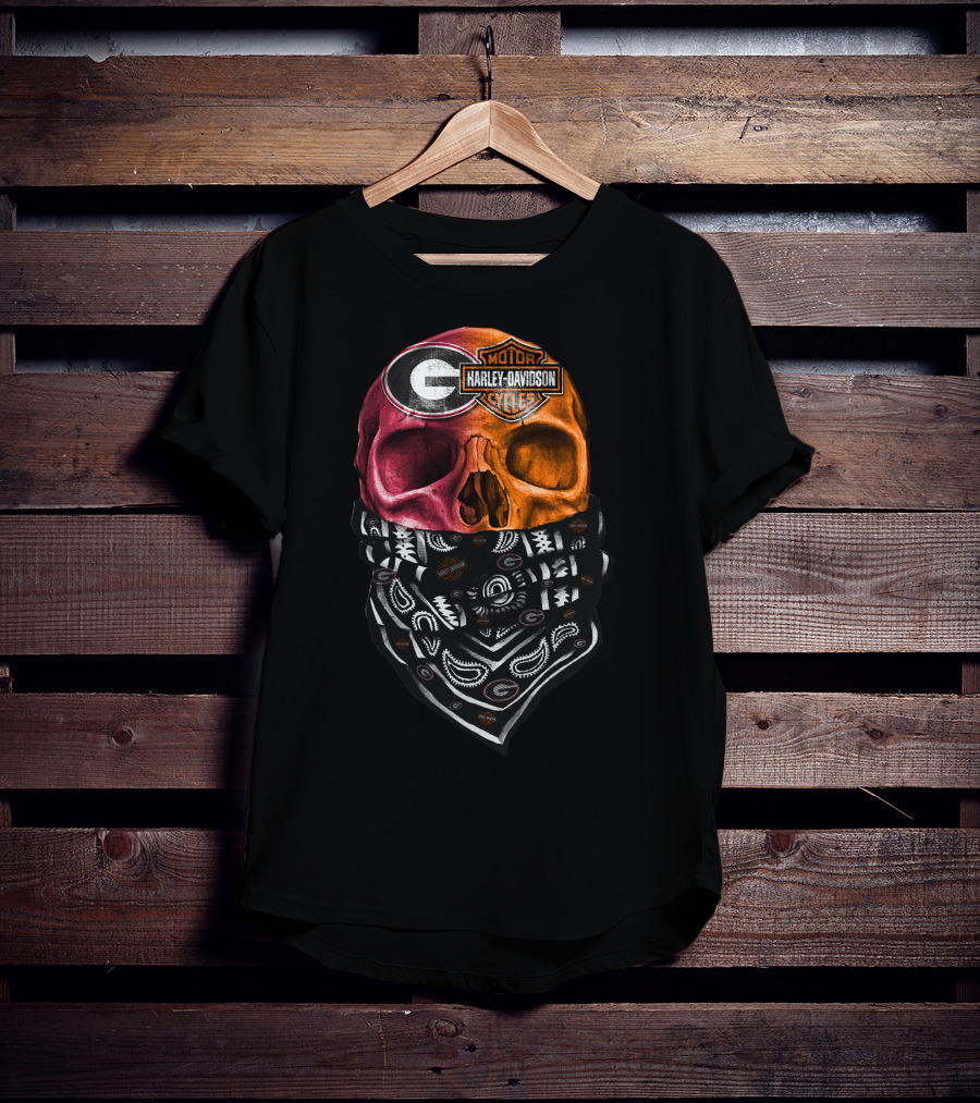 Harley Davidson Georgia Bulldogs Skull With Bandana T-Shirt