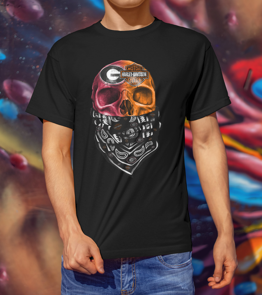 Harley Davidson Georgia Bulldogs Skull With Bandana T-Shirt