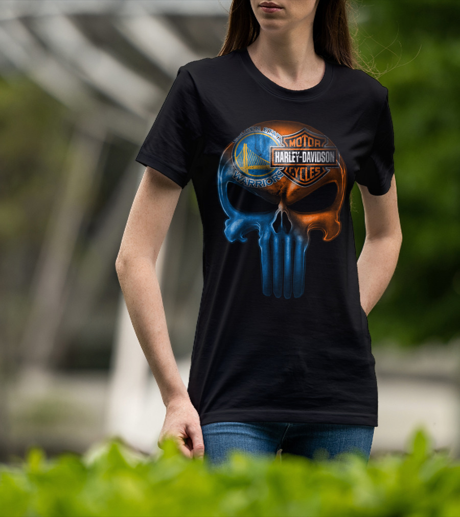 Golden State Warriors Harley Davidson Punisher Skull T-Shirt