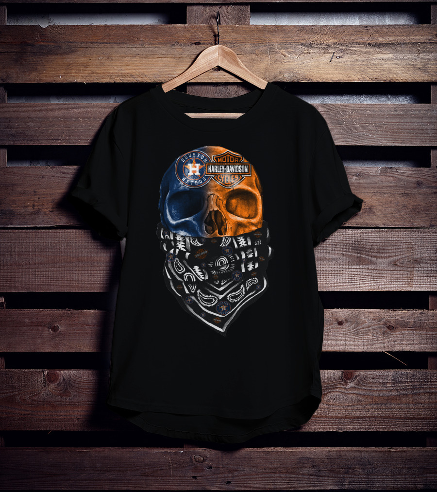 Houston Astros Harley Davidson Skull Bandana T-Shirt