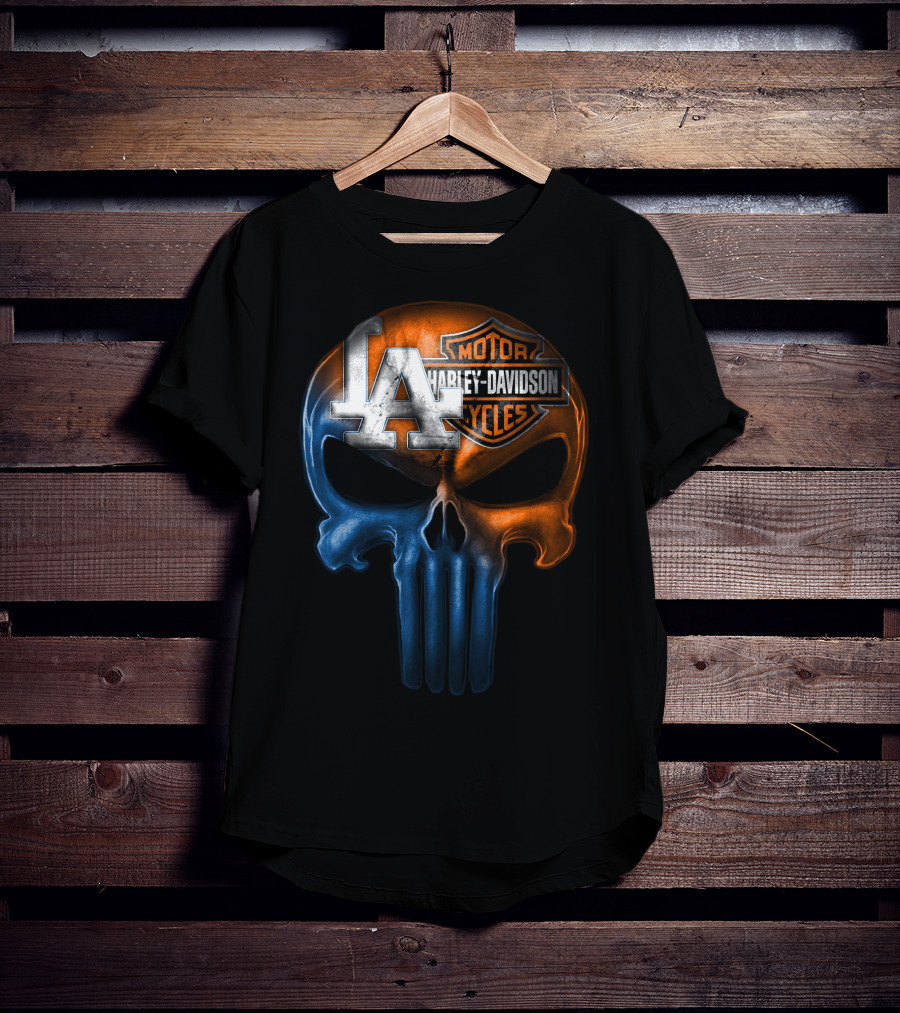 Los Angeles Dodgers Harley Davidson Biker Skull T-Shirt