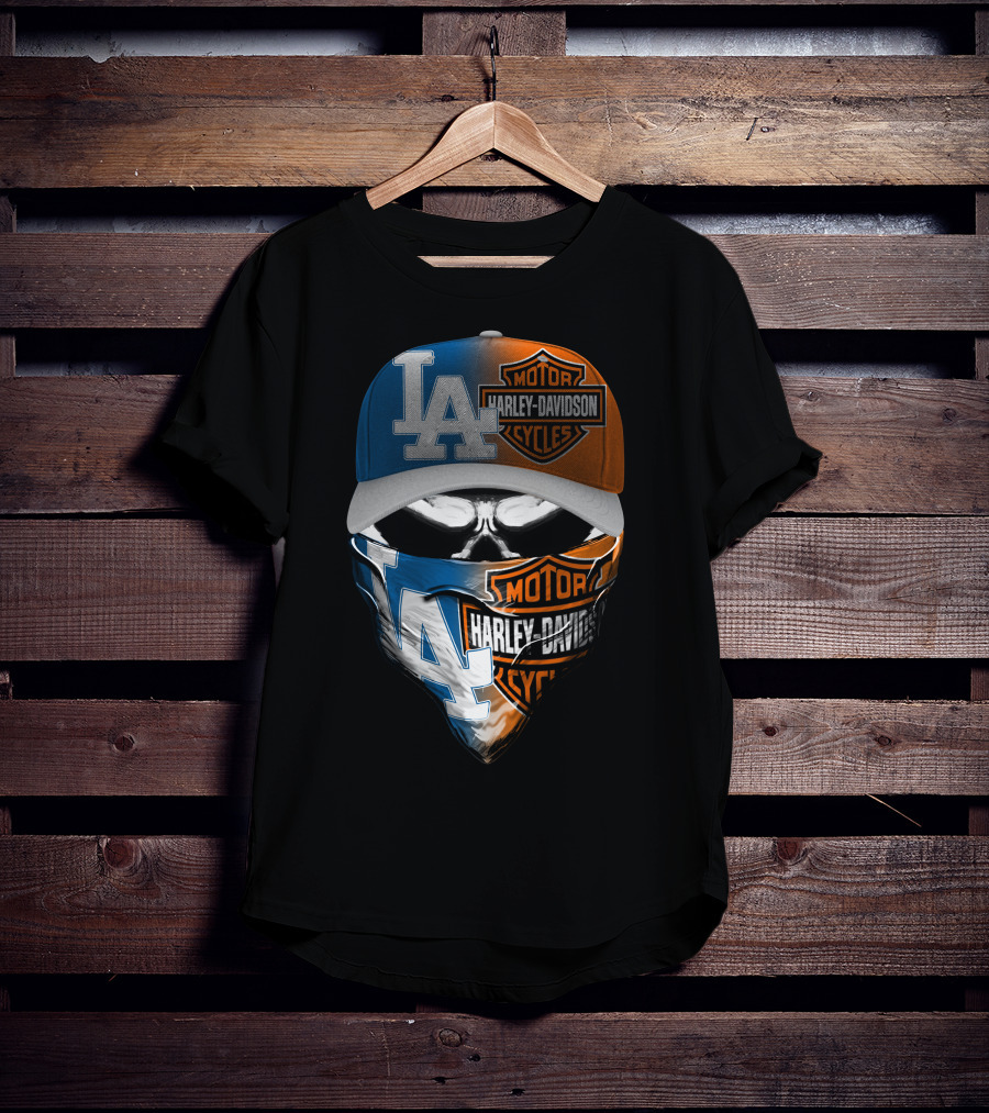 Los Angeles Dodgers Davidson Motor Cycles Skull Mask T-Shirt