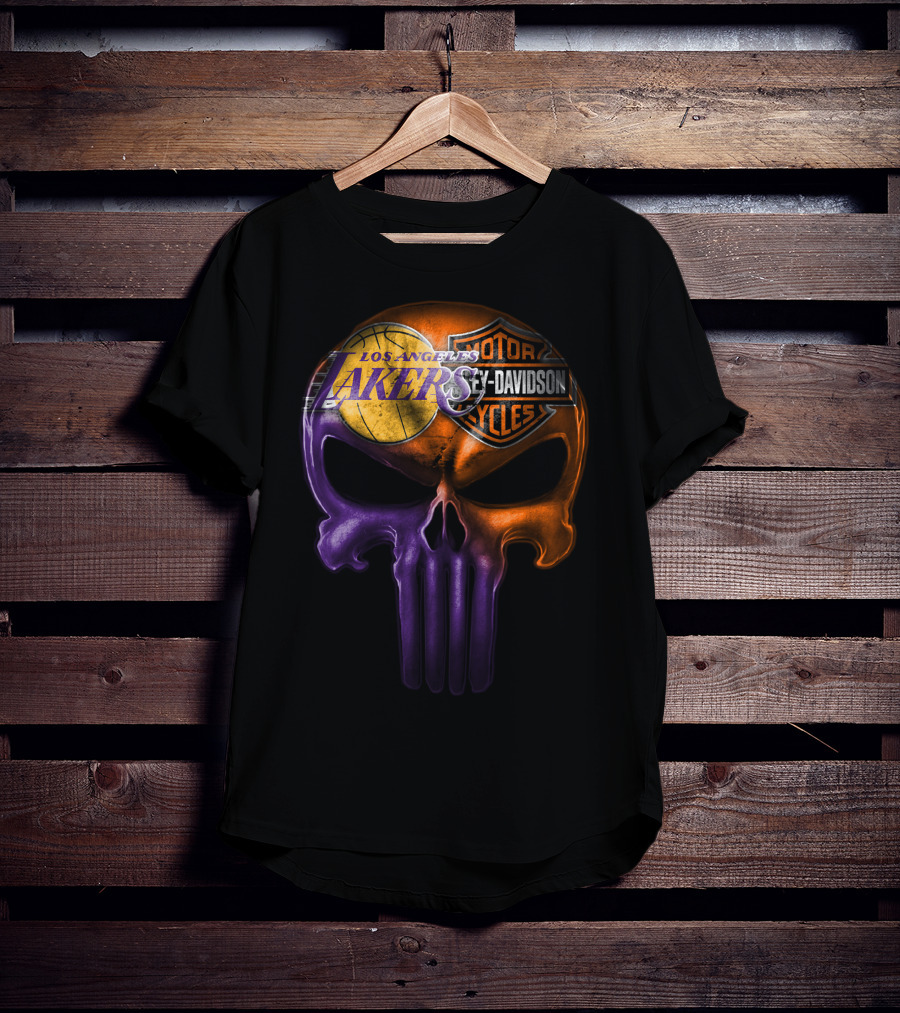 Los Angeles Lakers Harley Davidson Skull T-Shirt