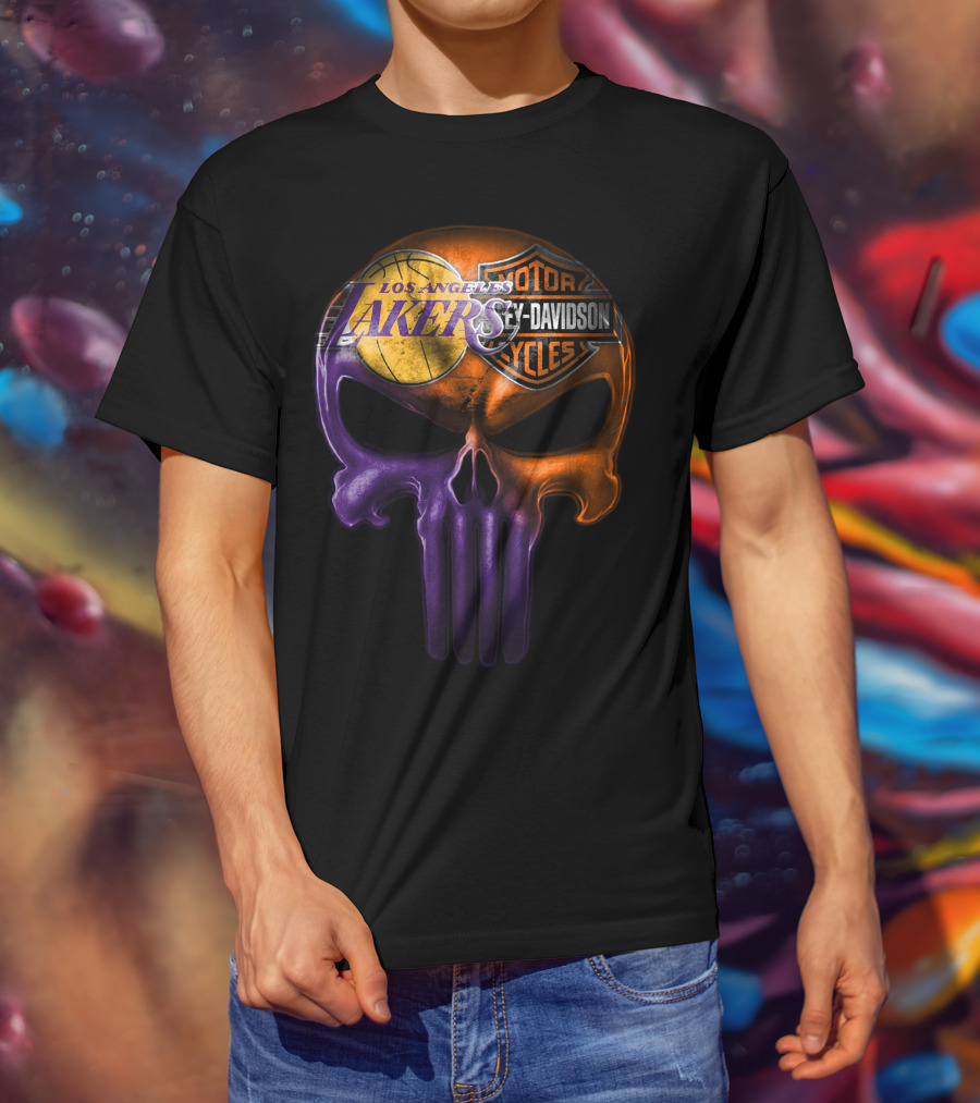 Los Angeles Lakers Harley Davidson Skull T-Shirt
