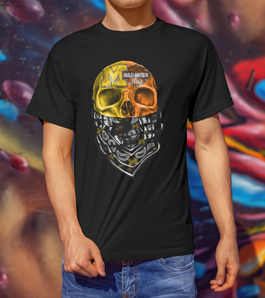 Harley Davidson Skull Michigan Wolverines T-Shirt