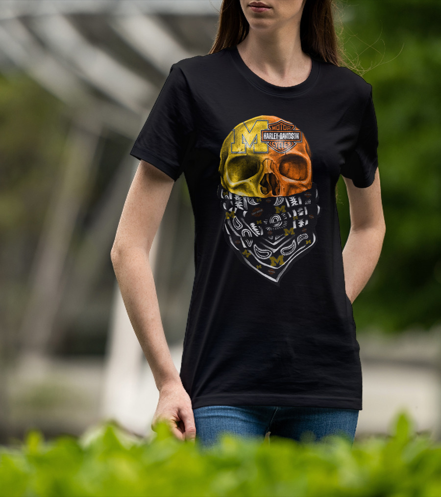 Harley Davidson Skull Michigan Wolverines T-Shirt