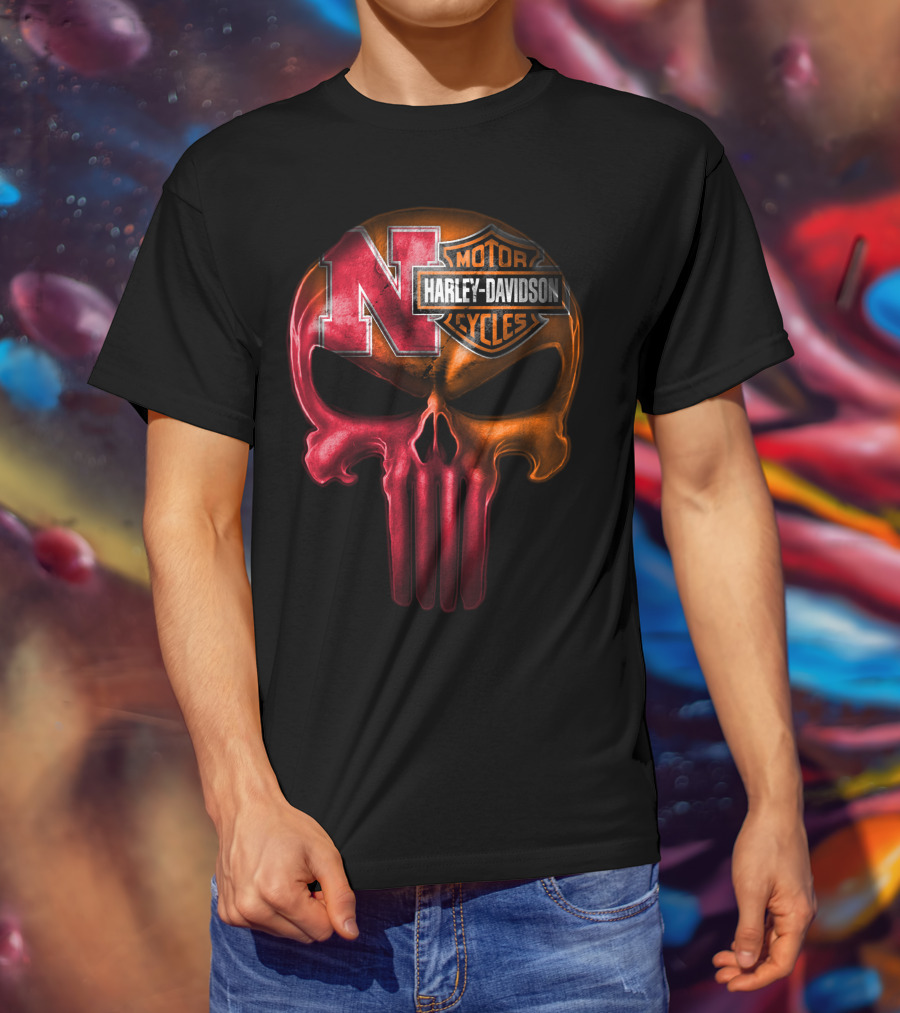 Nebraska Harley Davidson Punisher Skull T-Shirt