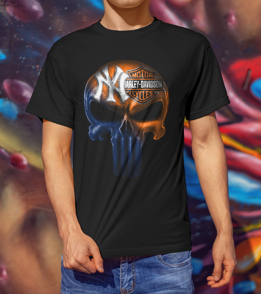 New York Yankees Harley Davidson Skull 30Ahl T-Shirt