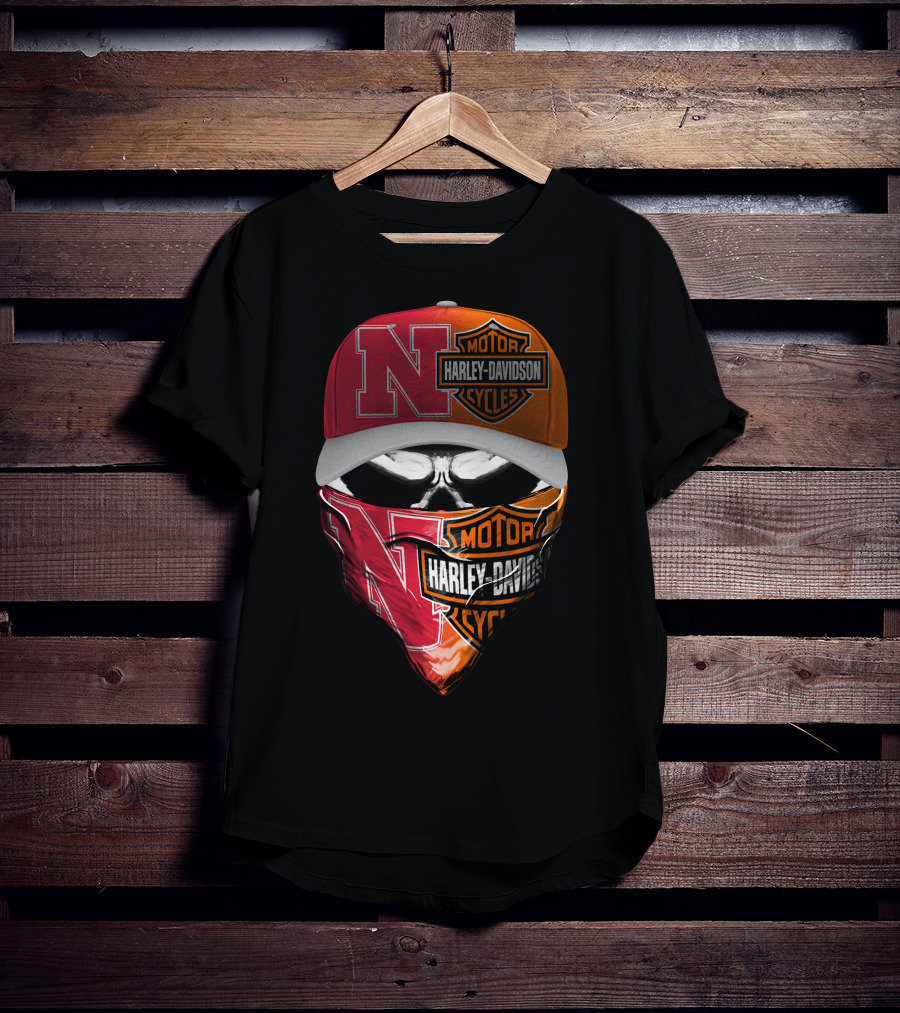 Nebraska Cornhuskers And Harley Davidson Cycles Skull Face Mask Hat Combo T-Shirt