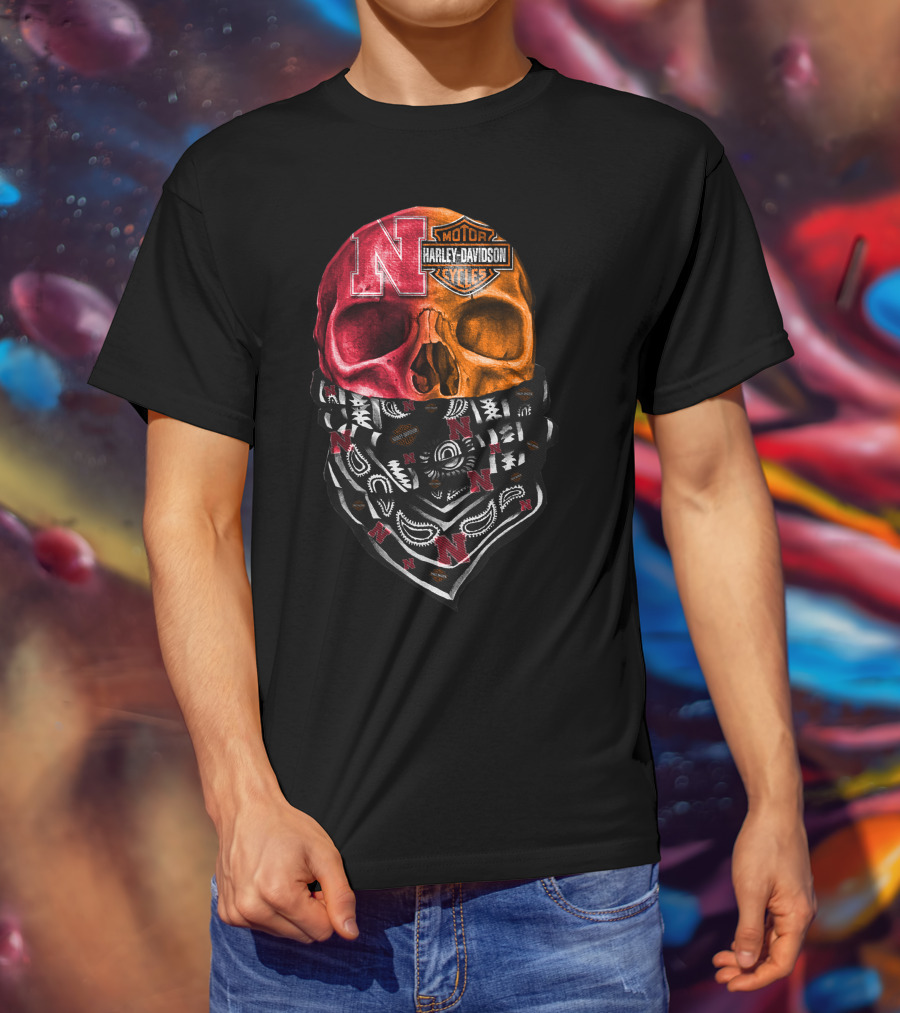 N Harley Davidson Motorcycles Skull Bandana Style T-Shirt