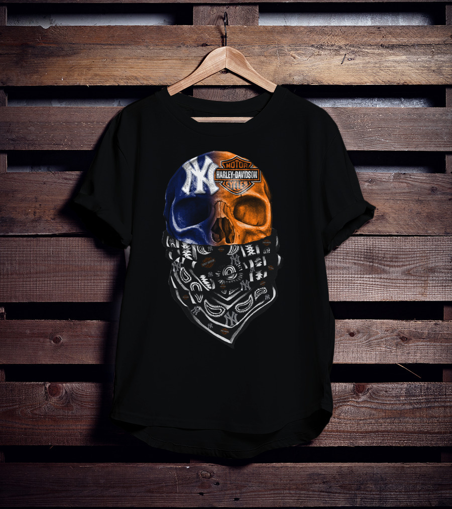 New York Yankees Harley Davidson Skull Bandana T-Shirt