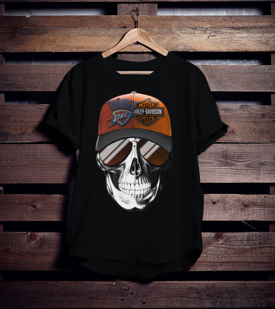 Oklahoma City Thunder Harley Davidson Skull Cap T-Shirt