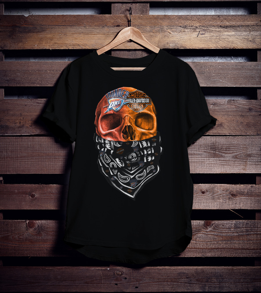 Oklahoma City Thunder Harley Davidson Skull With Bandana T-Shirt