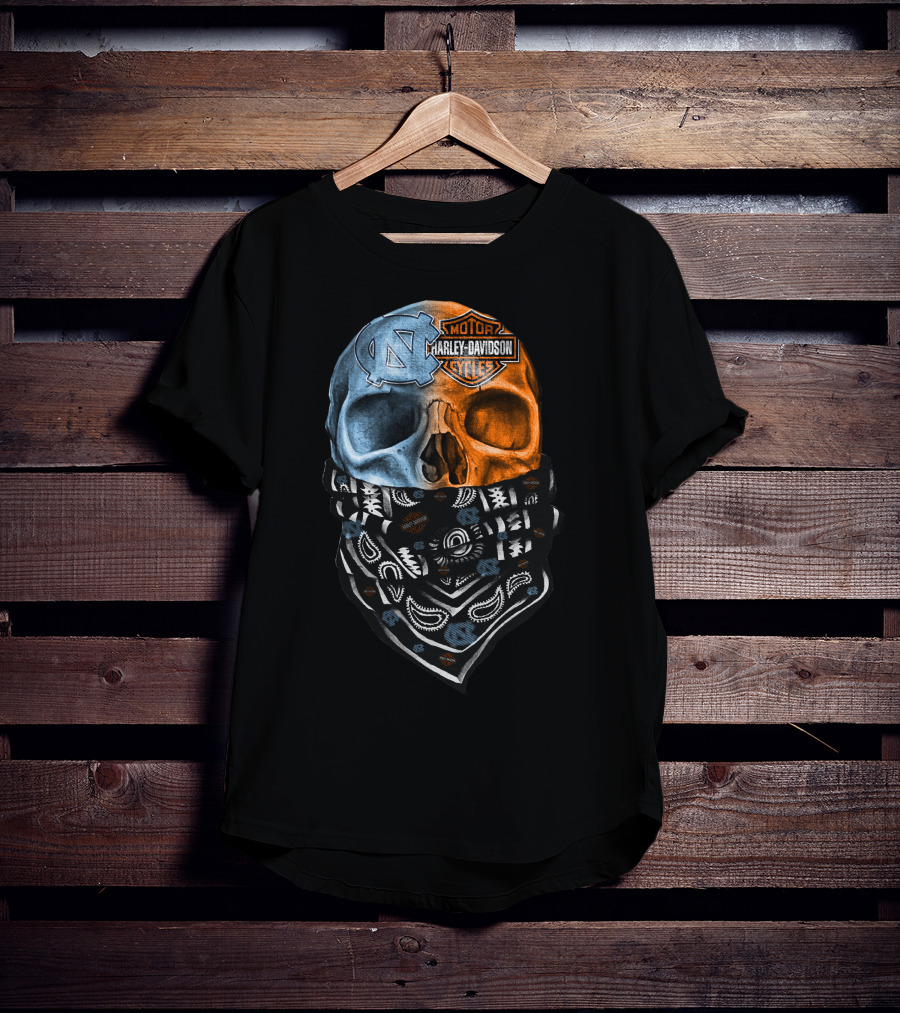 31Ahl North Carolina Tar Heels Harley Davidson Skull Bandana T-Shirt