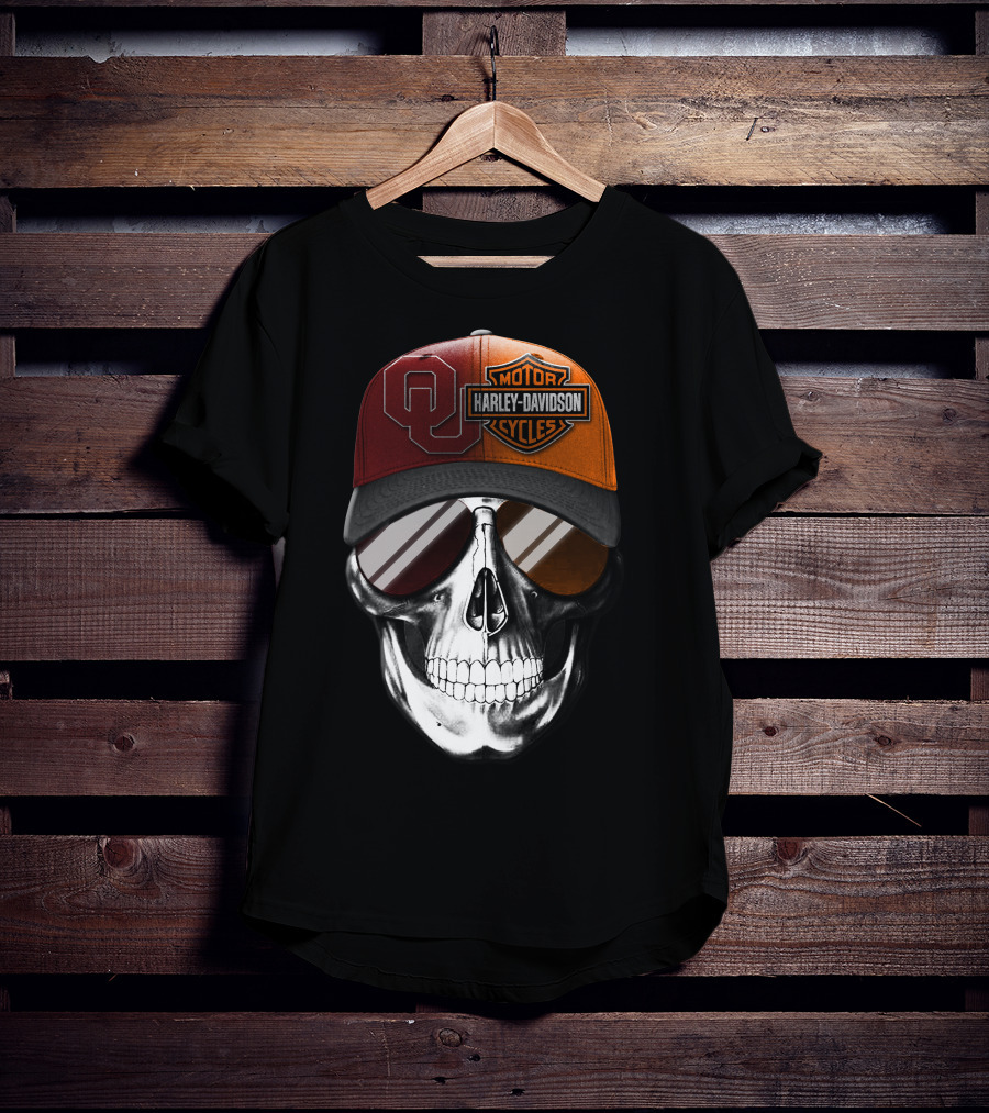 Harley Davidson Motorcycles Oklahoma Sooners Cap Skull T-Shirt