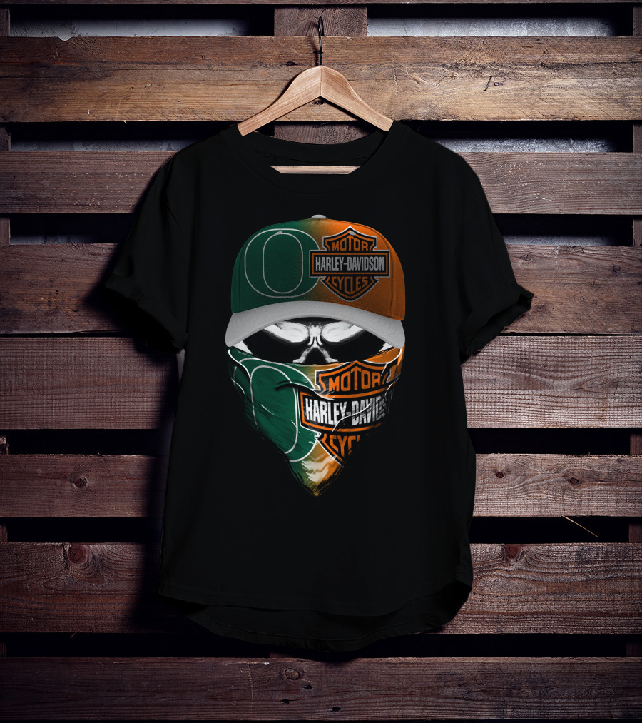 Oregon Ducks Harley Davidson Mask And Cap Skull T-Shirt