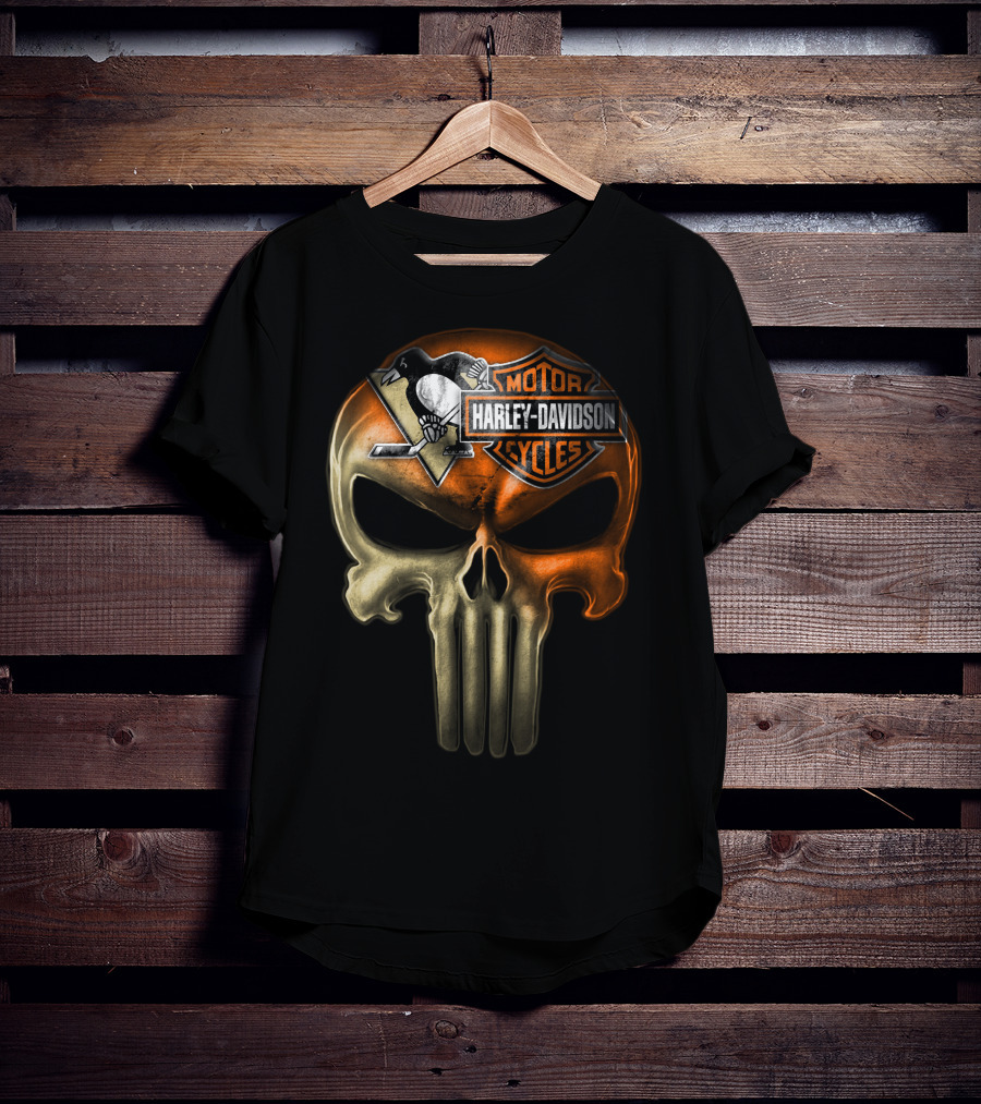 Penguins Harley Davidson Punisher Skull T-Shirt