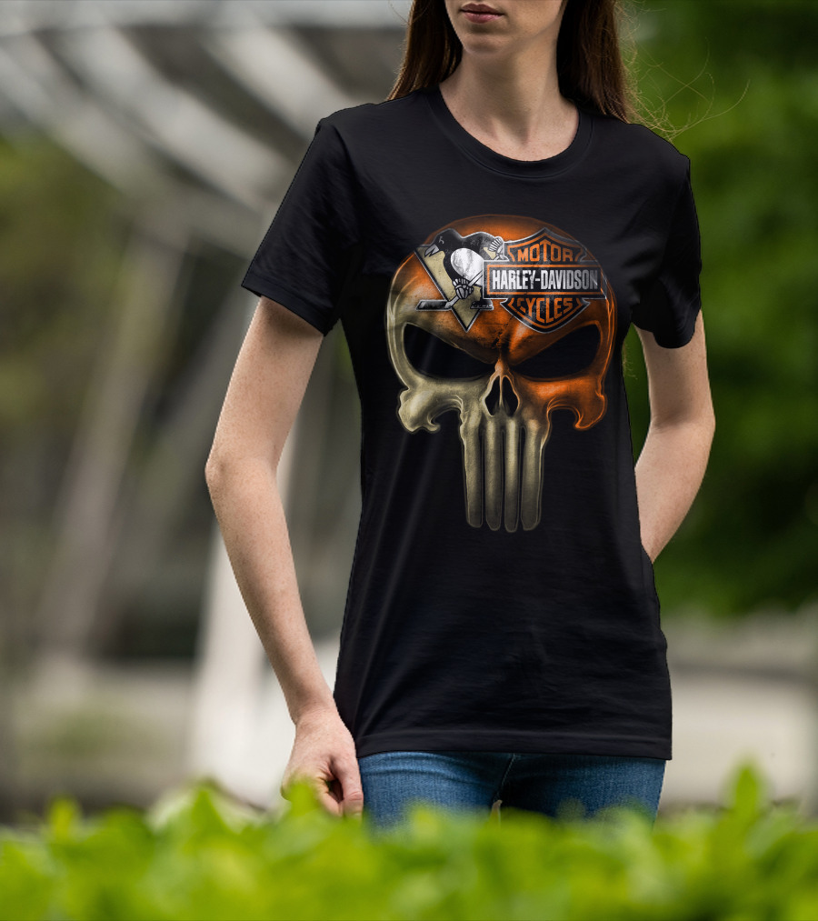 Penguins Harley Davidson Punisher Skull T-Shirt