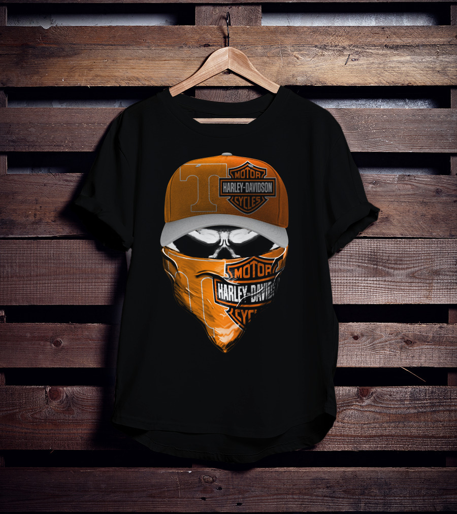 Harley Davidson Motorcycles Skull With Tennessee Volunteers Cap And Bandana T-Shirt