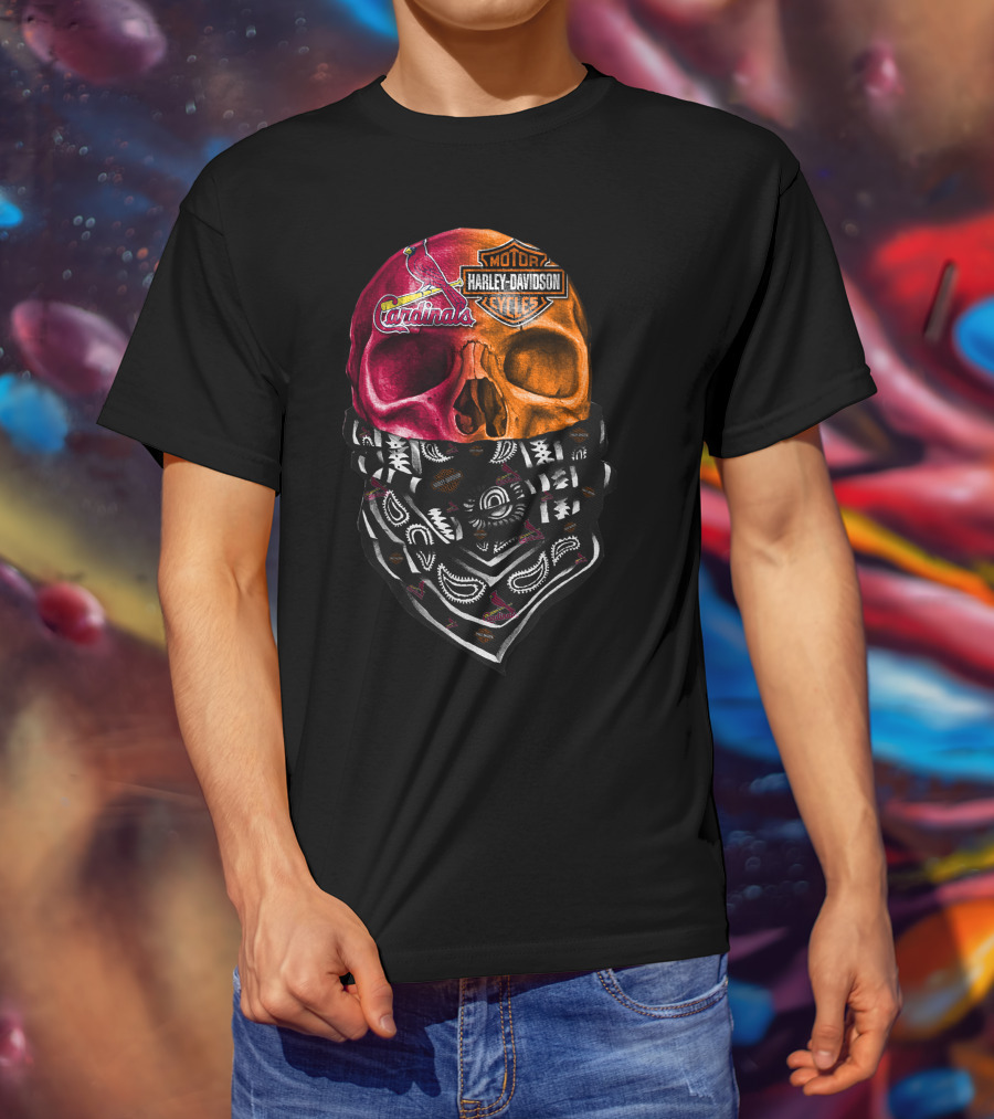 Cardinals Harley Davidson Skull Bandana T-Shirt
