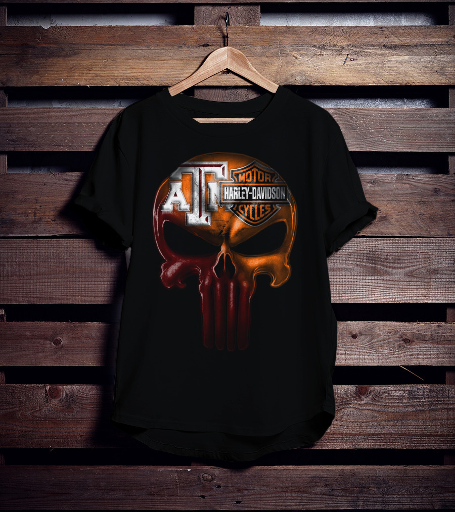 Texas A&M Harley Davidson Punisher Skull T-Shirt