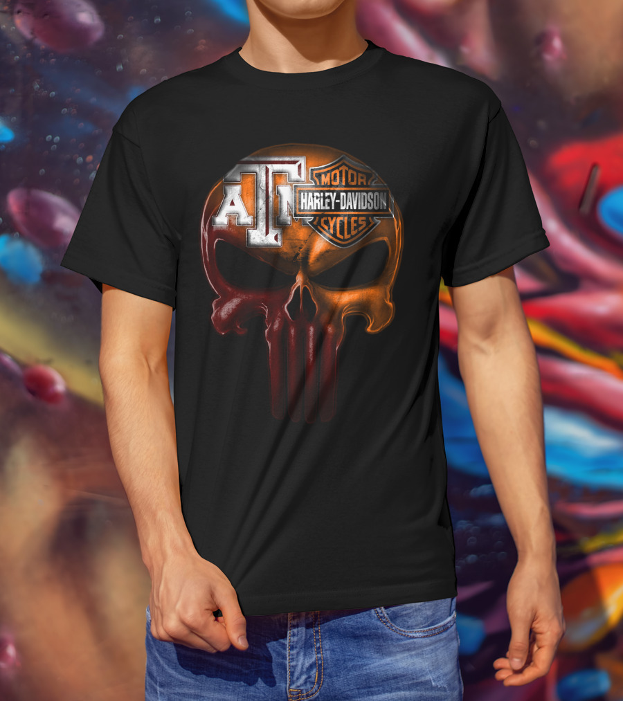 Texas A&M Harley Davidson Punisher Skull T-Shirt