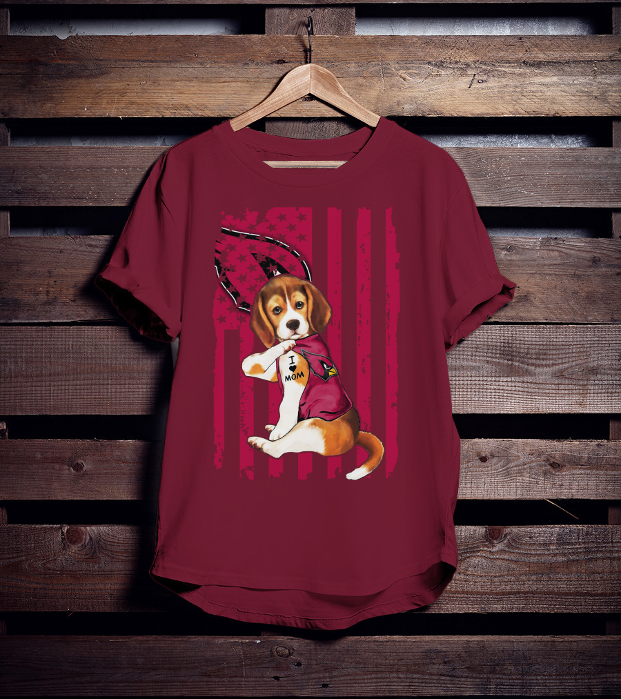 Beagle I Love Mom Arizona Cardinals USA Flag Stars T-Shirt