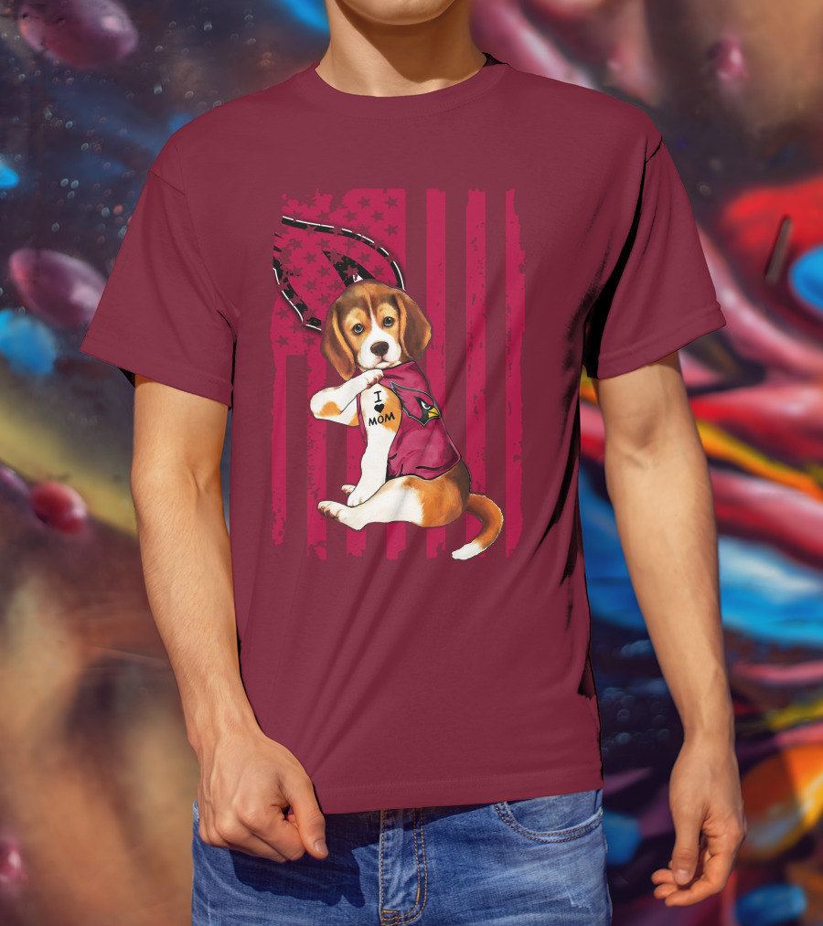 Beagle I Love Mom Arizona Cardinals USA Flag Stars T-Shirt