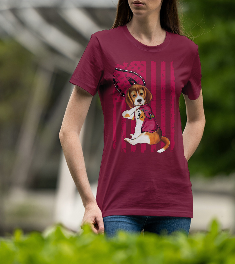 Beagle I Love Mom Arizona Cardinals USA Flag Stars T-Shirt