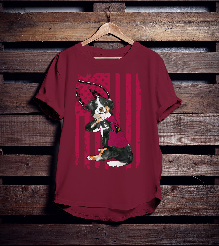 I Mom Border Collie Arizona Cardinals American Flag T-Shirt