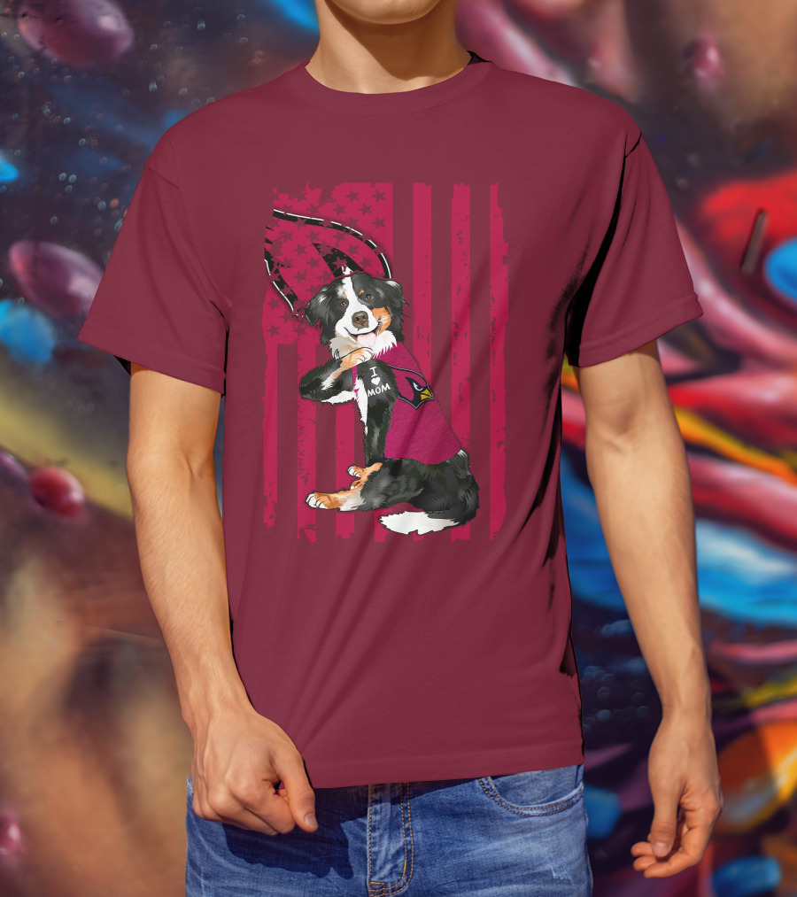 I Mom Border Collie Arizona Cardinals American Flag T-Shirt