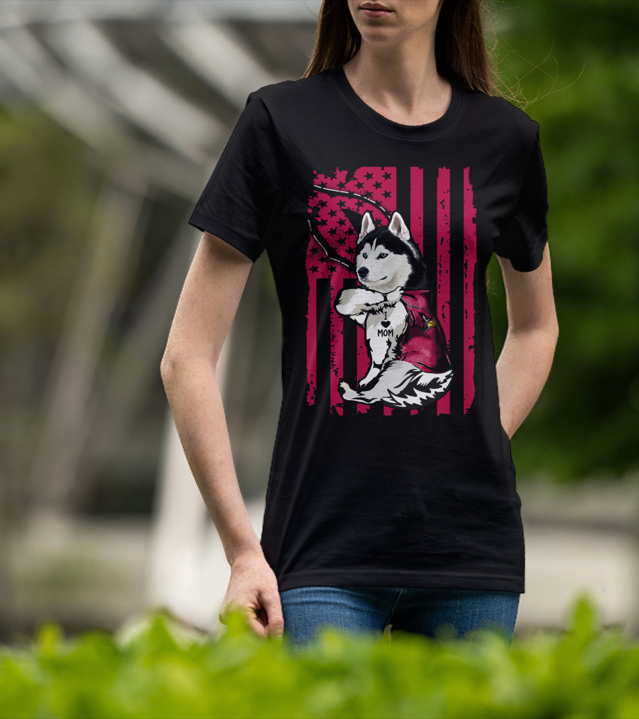 Siberian Husky I Love Mom Arizona Cardinals Patriotic T-Shirt