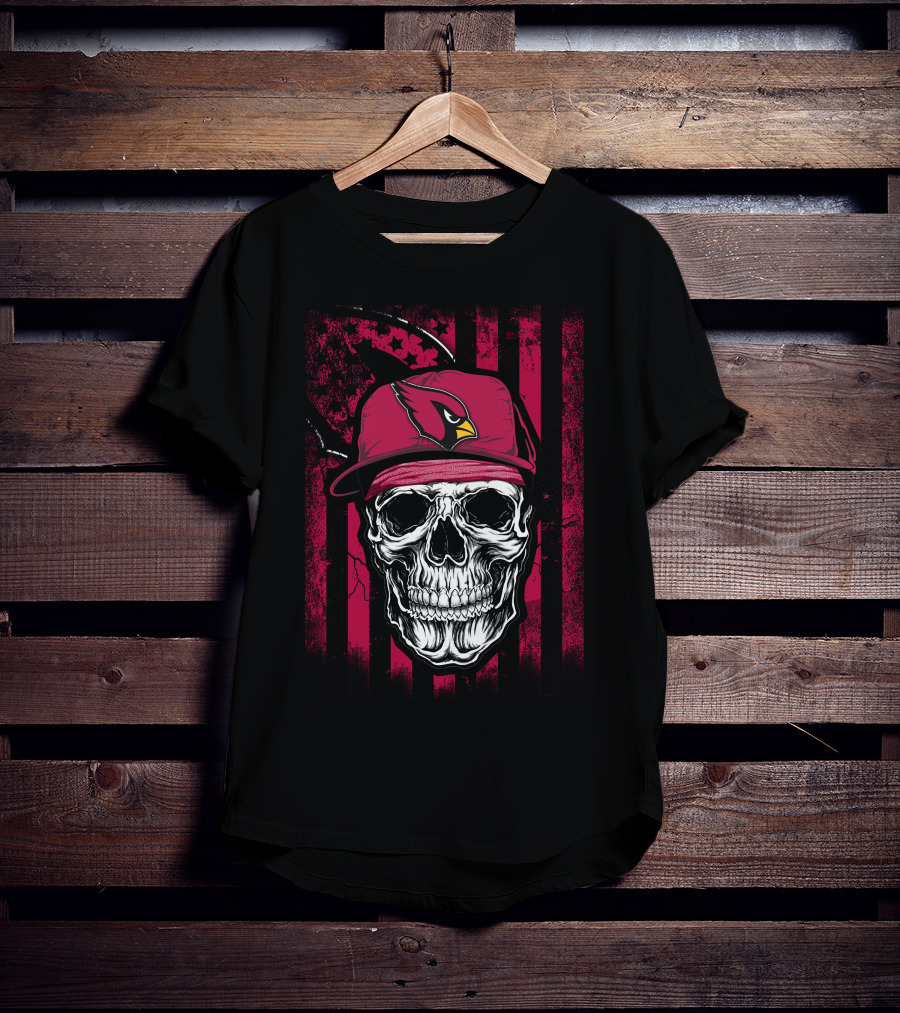 Arizona Cardinals Skull Hat Red Stripes T-Shirt