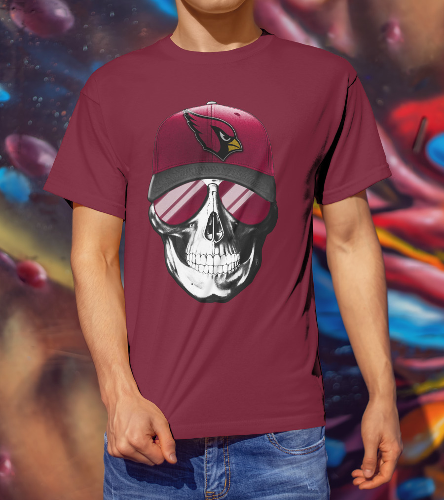 Arizona Cardinals Skull Cap With Sunglasses T-Shirt
