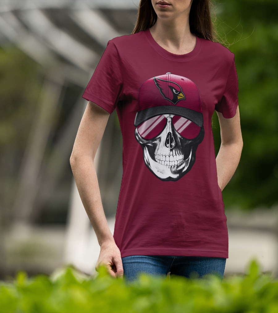 Arizona Cardinals Skull Cap With Sunglasses T-Shirt