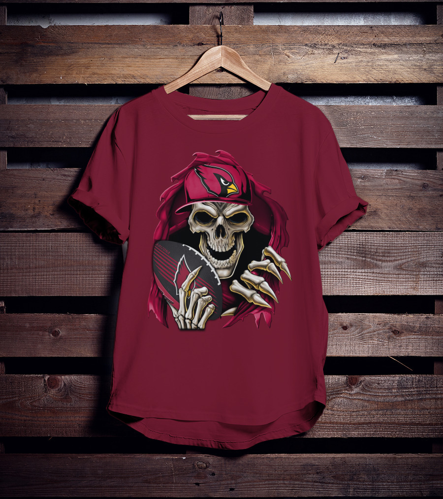Arizona Cardinals Skull Holding Football T-Shirt