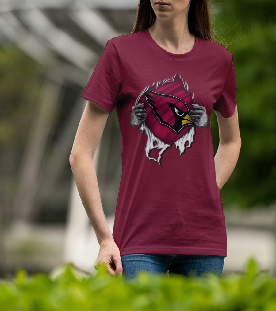 Torn Arizona Cardinals Emblem Revealed By Hands T-Shirt