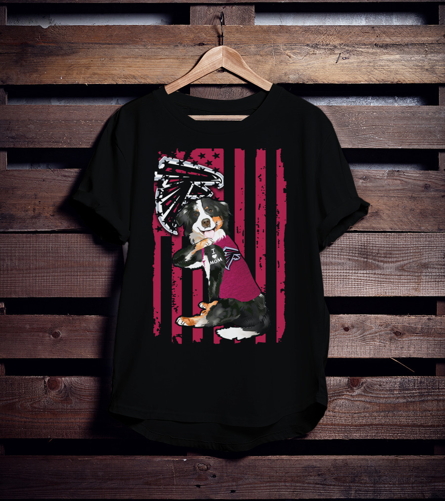 Atlanta Falcons Border Collie I Love Mom American Flag T-Shirt