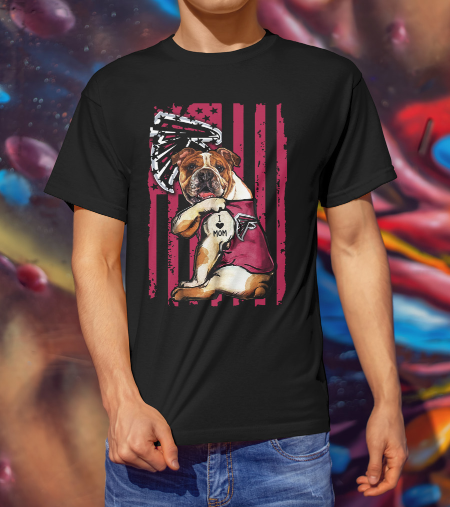 Bulldog Atlanta Falcons I Love Mom Flag T-Shirt