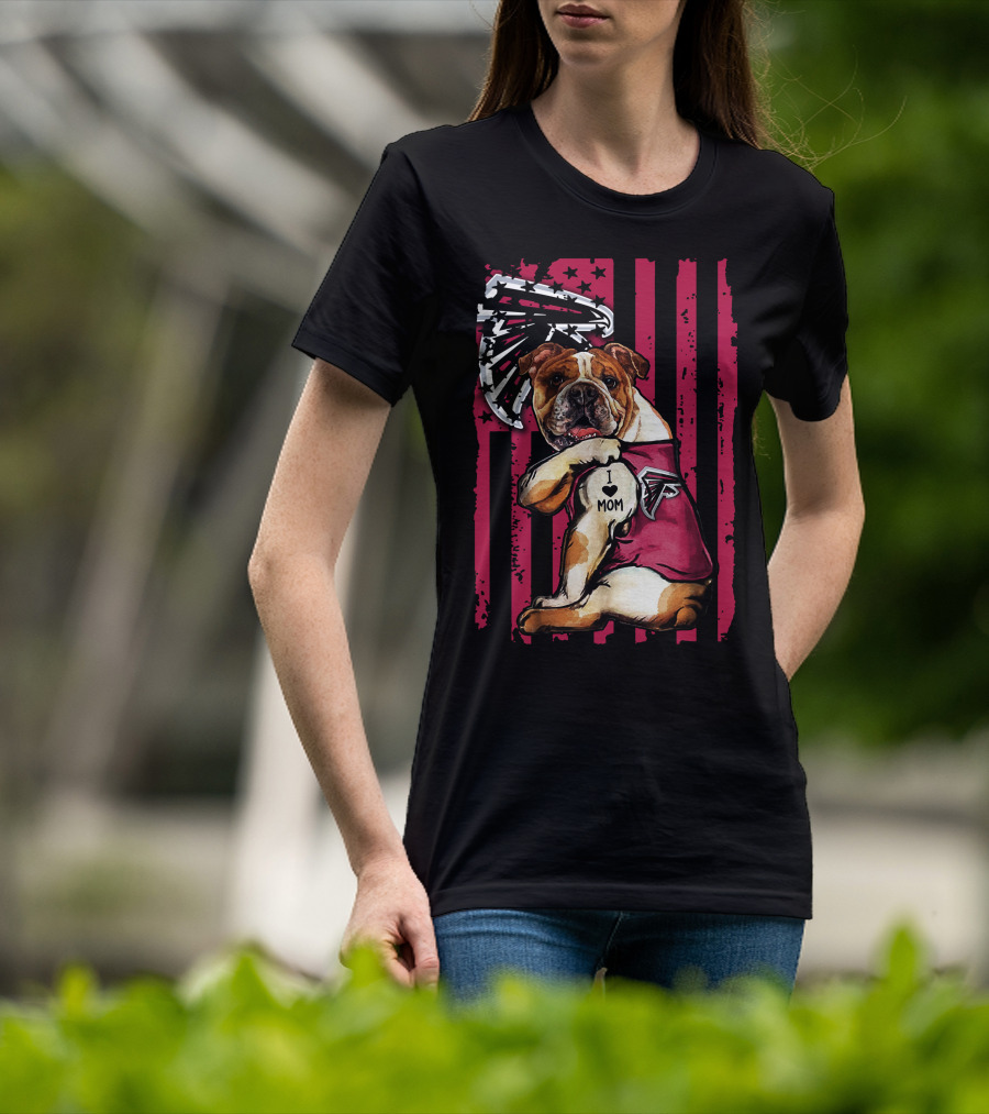 Bulldog Atlanta Falcons I Love Mom Flag T-Shirt