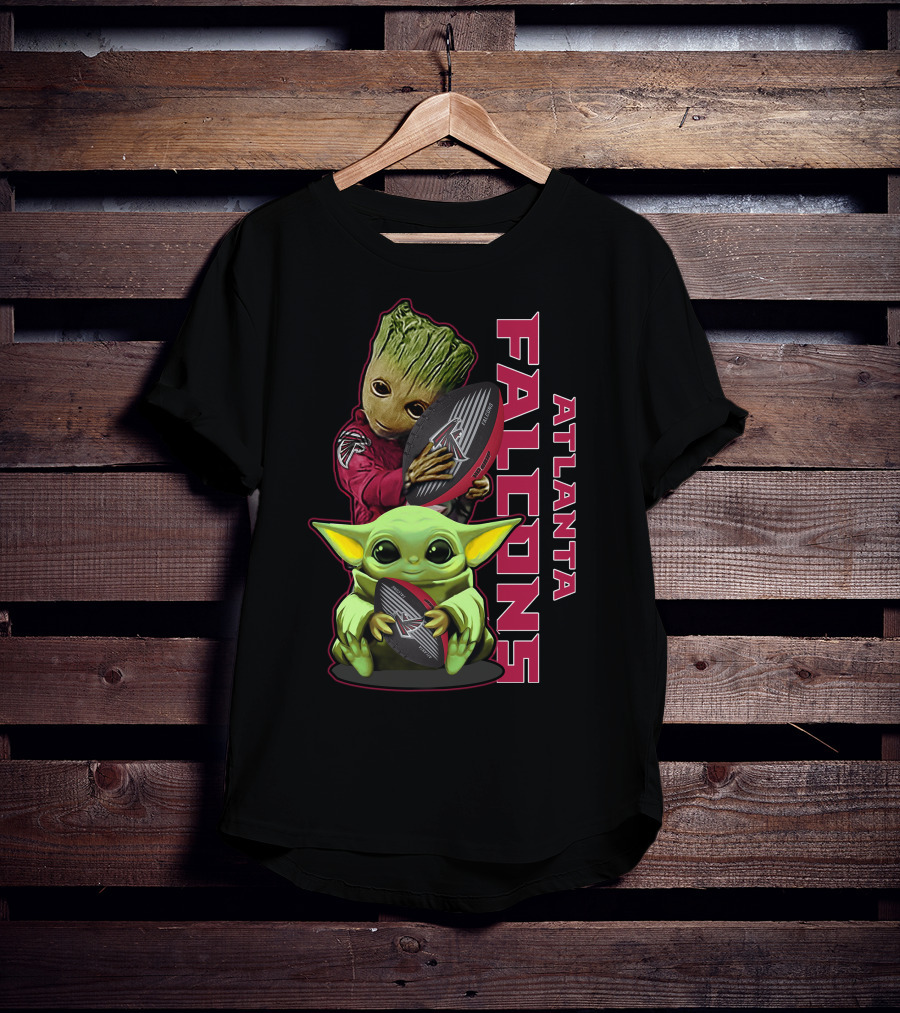 Grzd Atlanta Falcons Baby Groot Yoda Holding Football T-Shirt